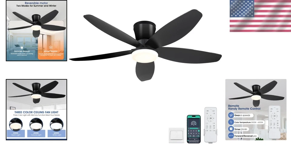 Versatile 42" Ceiling Fan with Dimmable LED Lights & Smart Control Features - Image 2 of 4