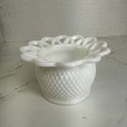 Vintage Lace Edge White Milk Glass Diamond Point Bowl Imperial 5”