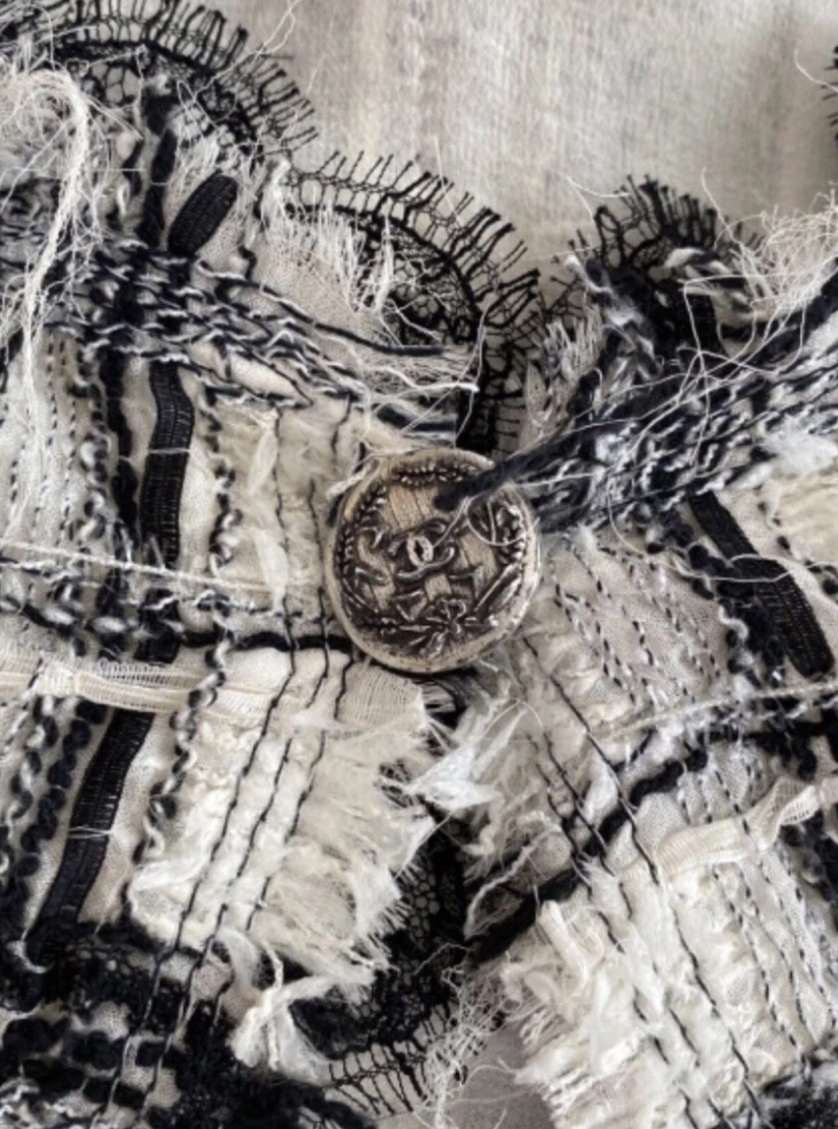 CHANEL BLACK WHITE SILVER CHECKED JACKET 38