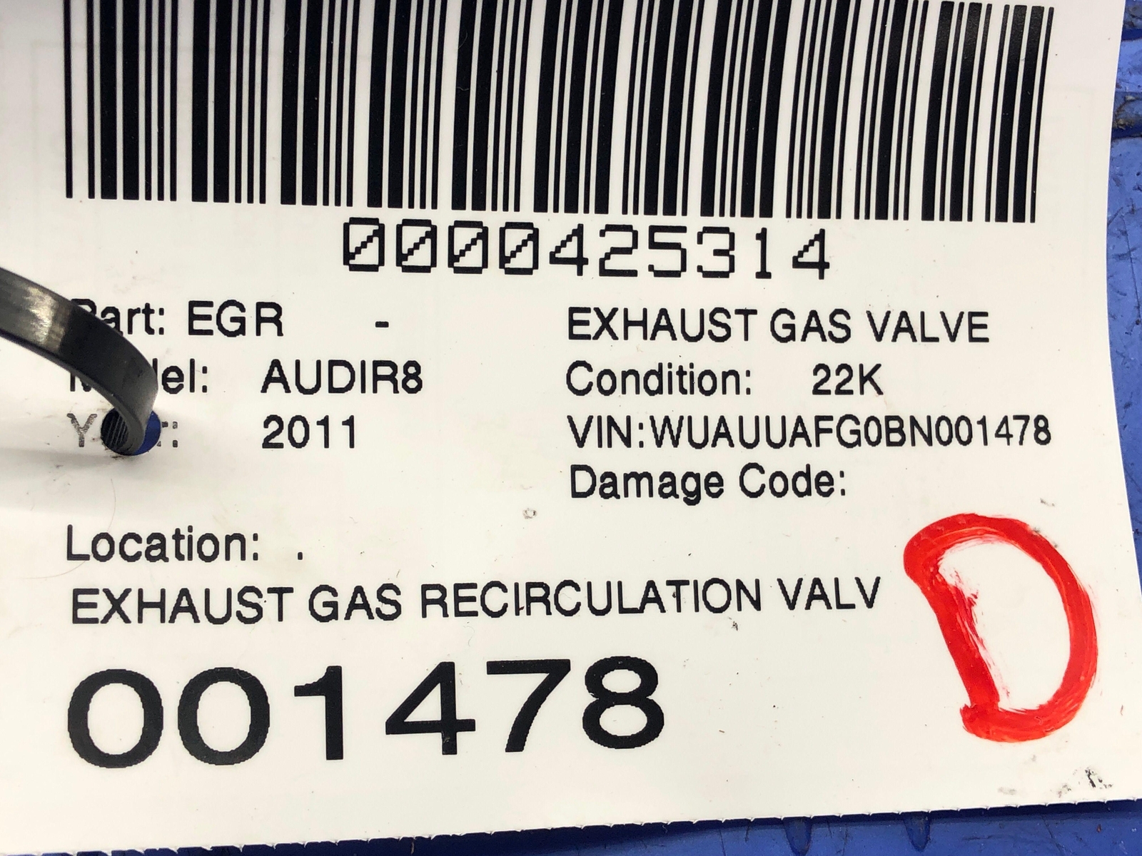 2008-2015 AUDI R8 EXHAUST GAS RECIRCULATION VALVE EGR 079131101 OEM 2014 2013