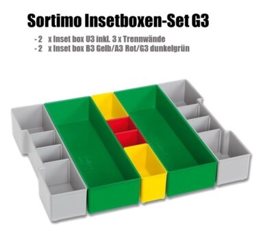 InsetBoxen G3 (Dunkelgrün/Gelb/Rot/Grau) für die SystemKoffer L-BOXX 102