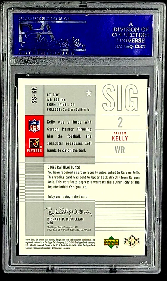 2003 UD SP Game Used Significant #SS-KK Kareem Kelly /99 RC Rookie PSA 10 POP 2 - Image 2 of 4