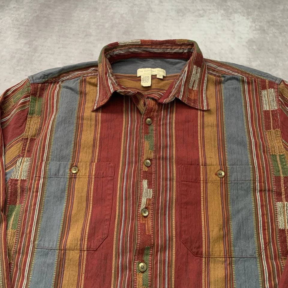 The Territory Ahead Button Up Shirt Size L T Red Striped Aztec Tribal Pattern - Image 2 of 4