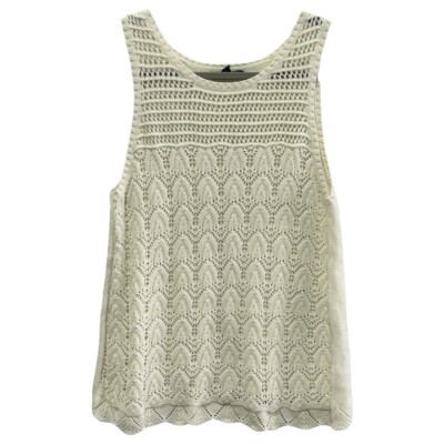 American Eagle Women's Cream Crochet Knit Sleeveless Sweater Tank Sz S 