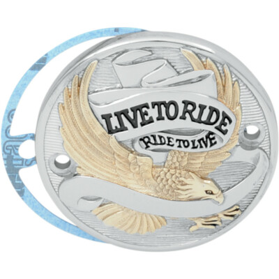 Drag Chrome & Gold Live to Ride 2 Hole Points Cover Harley Evo Big Twin