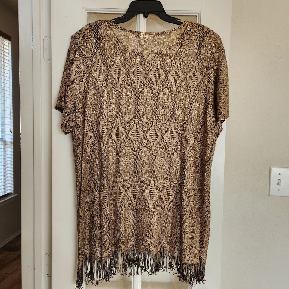 Vestido Vintage Sharade Nites Transparente Metálico Brillante Flecos Borla Aleta 18W Foto 3 de 4