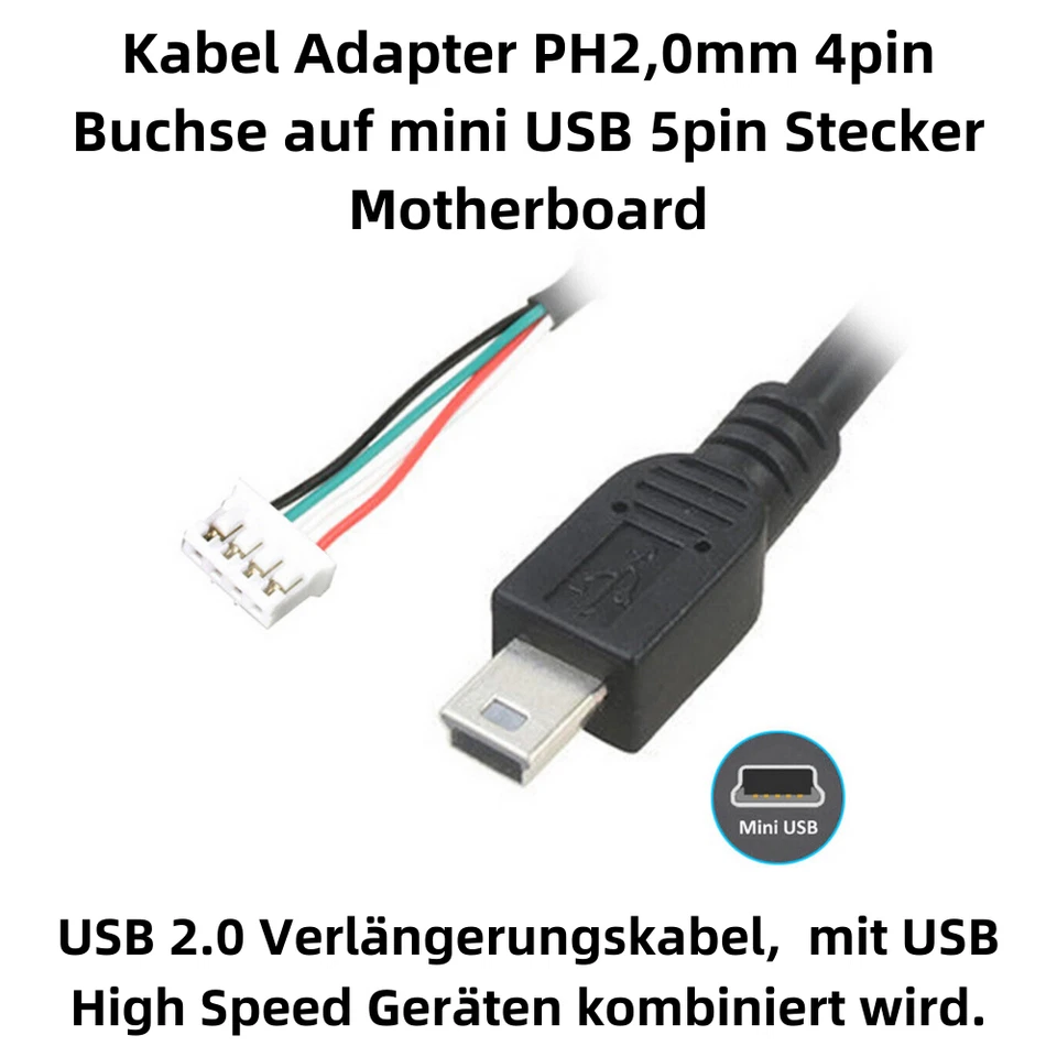 D60 Mini USB to 4-Pin Motherboard Cable 50cm PH2.0mm 4-Pin Socket for PC - Image 2 of 4