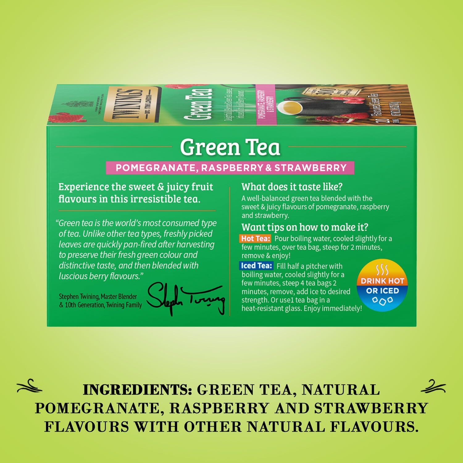 3 Pack - Twinings Green Tea Bags with Pomegranate, Raspberry, and Strawberry