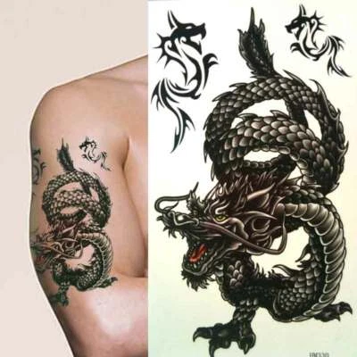 Large Black Chinese Dragon Mens Boys Temporary Tattoo UK Seller Free P&P