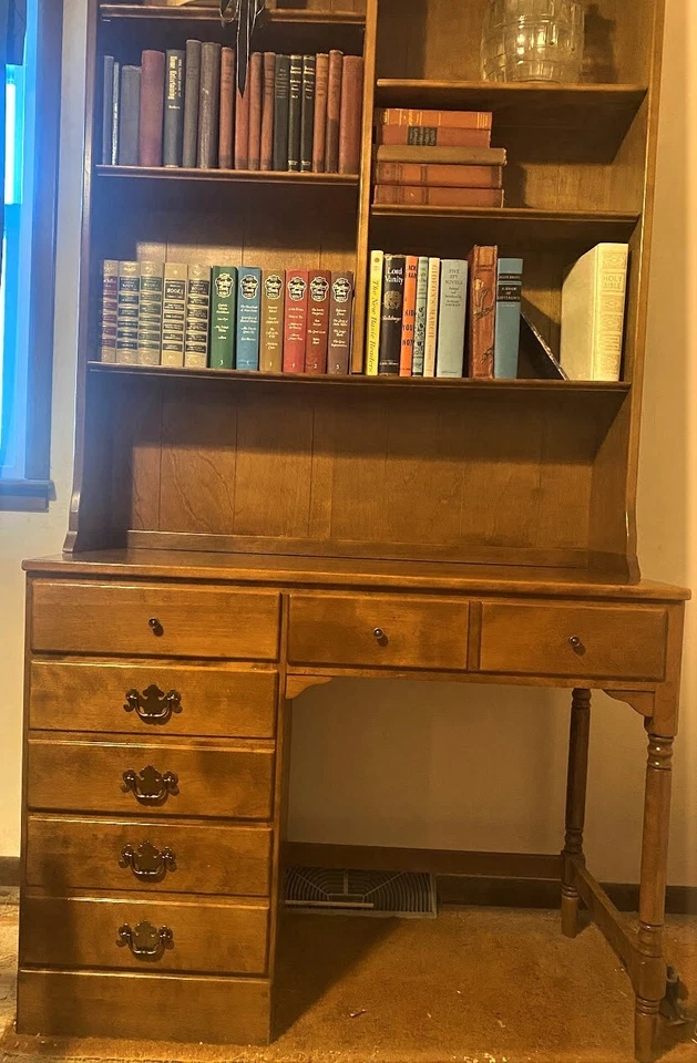 ETHAN ALLEN  EARLY AMERICAN Maple or Birch 40" Student Writing Desk w. Bookcase - Image 2 of 4