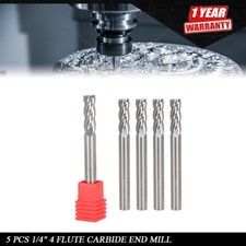 5 Pcs 1/4" 4 Flute 2-1/2" Overall Length 3/4" LOC Carbide End Mill- TiALN COATED