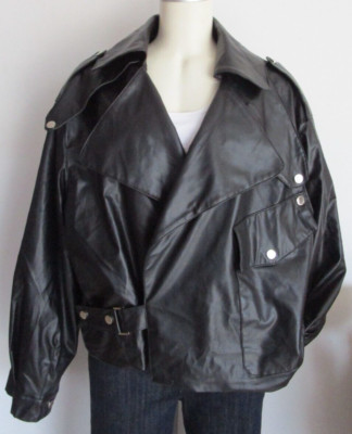 MISSPAP Black FAUX LEATHER Women MOTO Biker JACKET Size 12 NWT Snaps Oversized