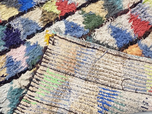 Moroccan Handmade Vintage Rug 3'1x8'7 Berber Geometric Multicolor Cotton Carpet - Picture 11 of 12