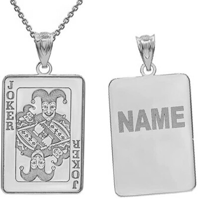 Personalized Engrave Name Silver Joker Playing Card Poker Pendant Necklace 