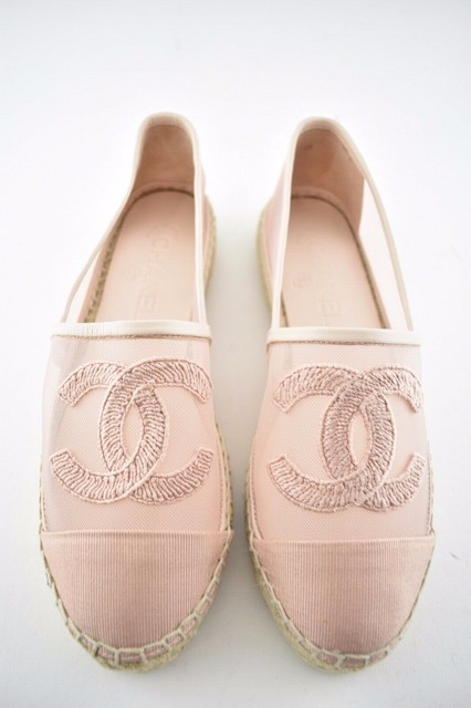 chanel pink mesh espadrilles