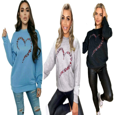 New Women Butterfly Print Sweatshirt Oversized Sweater Jumper Top Size UK 8-18 
