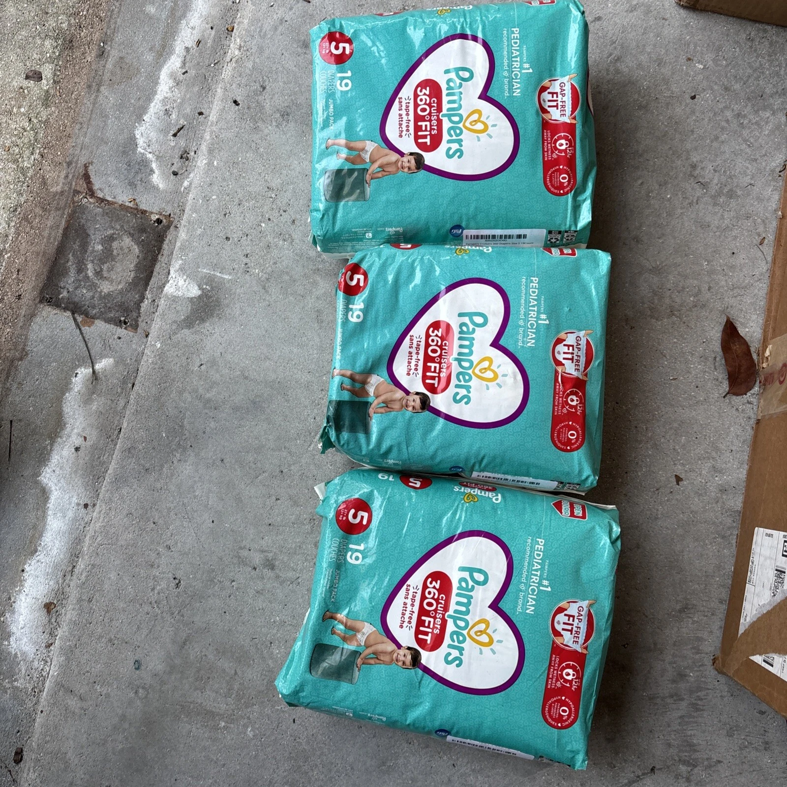 Pampers Cruisers 19 Count Diapers Size 5 Jumbo Pack Stay Put Waist (Lot of 3)