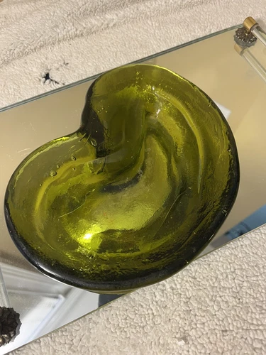 Vintage Retro Blenko Green Glass Dish Bowl Amoeba Kidney Free Form  966