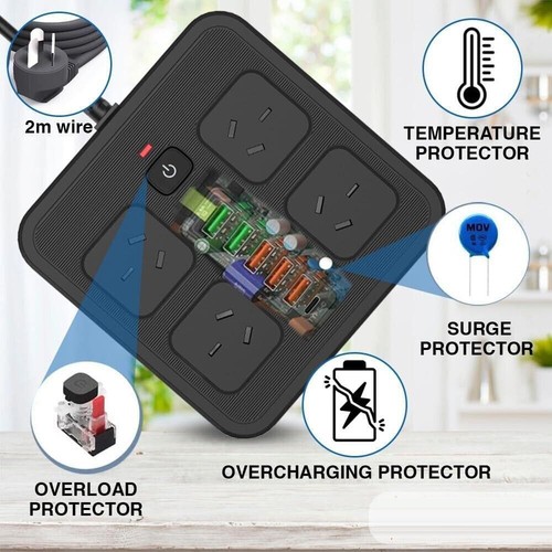 Surge Protector Power Board 4 Outlets USB A C PD Individual Switch Power Strip - Picture 3 of 13