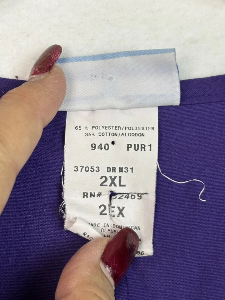 Unisex Scrubs Scrub Top Purple Short Sleeve V Neck Pockets Size 2XL - Image 3 of 4