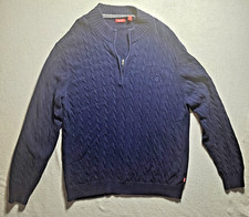 IZOD Navy Blue Cable Knit Sweater Cotton Pullover 1/4 Zip Men  s Size L