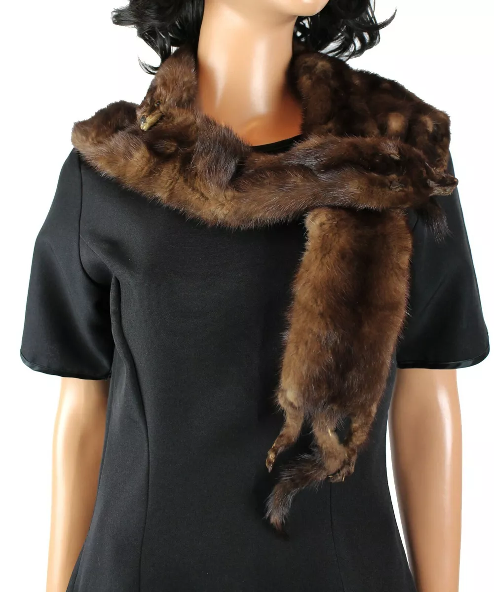 Vintage Mink Fur Stole Wrap 5 Pelts Full Body Scarf Clip Closure