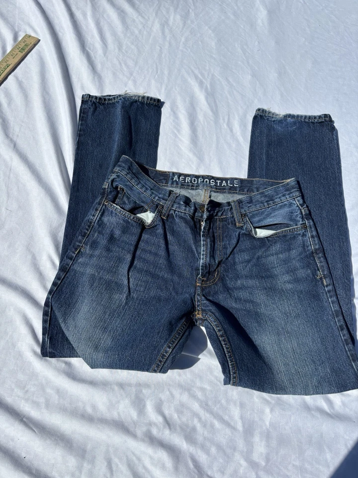 Pantalones de mezclilla AEROPOSTALE para hombre 30/32 Essex pierna recta azul punto dorado Y2k 30x32 Foto 2 de 4