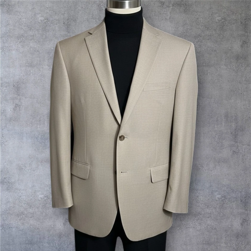 Blazer JOS A BANK Hombre Beige Lino/Algodón Ajuste A Medida Dos Botones Abrigo Deportivo 44S Foto 2 de 4
