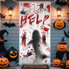 Halloween Bloody Handprint Door Cover 70.9 x 35.4 Inch Large Fabric Halloween Zo