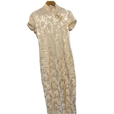 Rampage Womens Maxi Dress 90s Ivory Floral Asian Fitted Dragon Split Size 7 Y2K