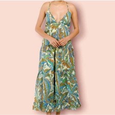 House of Harlow Boho Floral Ivory/Blue Open Tie Cami Back Maxi Dress XS 
