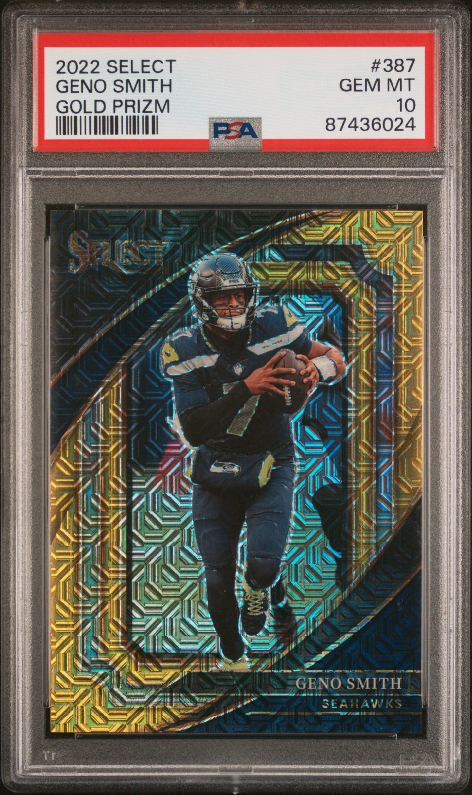 2022 Select Geno Smith GOLD PRIZM 8 /10 PSA 10 GEM MINT Suite Level 387 Seahawks