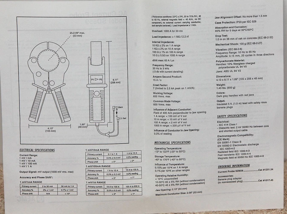AEMC SD659 AC Clamp-On Current Probe 4-Range (1000 A max) SD-659   NOS - Image 4 of 4