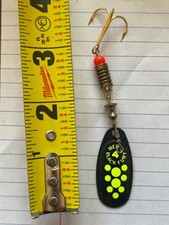 mepps black fury inline spinner lure #4 vintage made in France yellow dots