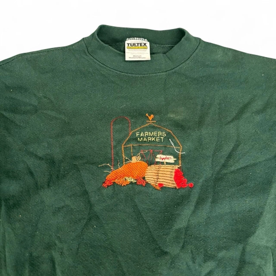 Sudadera Vintage Años 90 Farmers Market Bordada Cuello Redondo Talla M Verde Foto 2 de 4