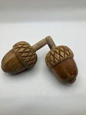 VINTAGE CARVED Acorn Pair WOODEN Bed Post Finials Or Fall Decor Wood Large
