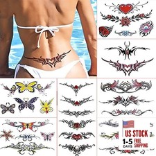 8 Sheets Belly Tattoos Stickers Temporary Fun Waist Cover Scar Female Colorful