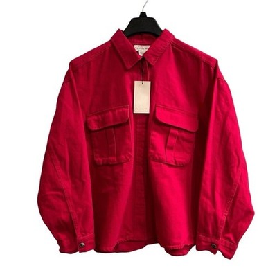 If It Were Me Denim Jacket Womens L Hot Pink Fuchsia Oversized Shacket Shirt