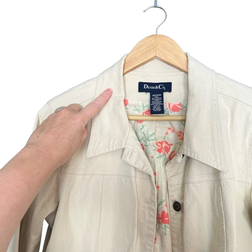 Denim & Co Jacket Size Cream Embroidered Cuffs Casual Chic Cowgirl Rodeo Western - Изображение 3 из 4