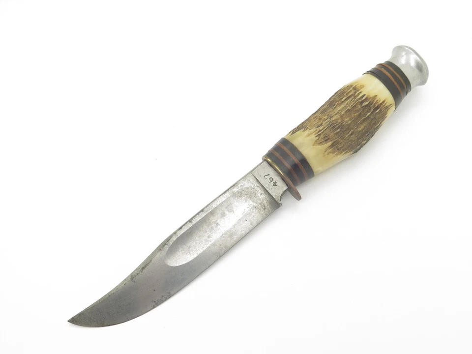 Vintage Edge Mark Solingen Germany Stag Handle Fixed Blade Hunting Knife - Image 3 of 4