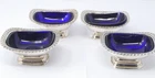 Gadrooned Open Salt Cellars Silver Plated With Cobalt Blue Glass Liners x4