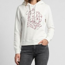 Cavalli Women White Lion Graphic Print Pullover Hoodie Sweatshirt Sz M