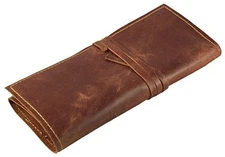  Rustic Genuine Leather Pencil Roll - Pen And Pencil Case - D