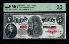 1907 $5 Legal Tender Note Fr. 91 Speelman / White PMG 35 VF