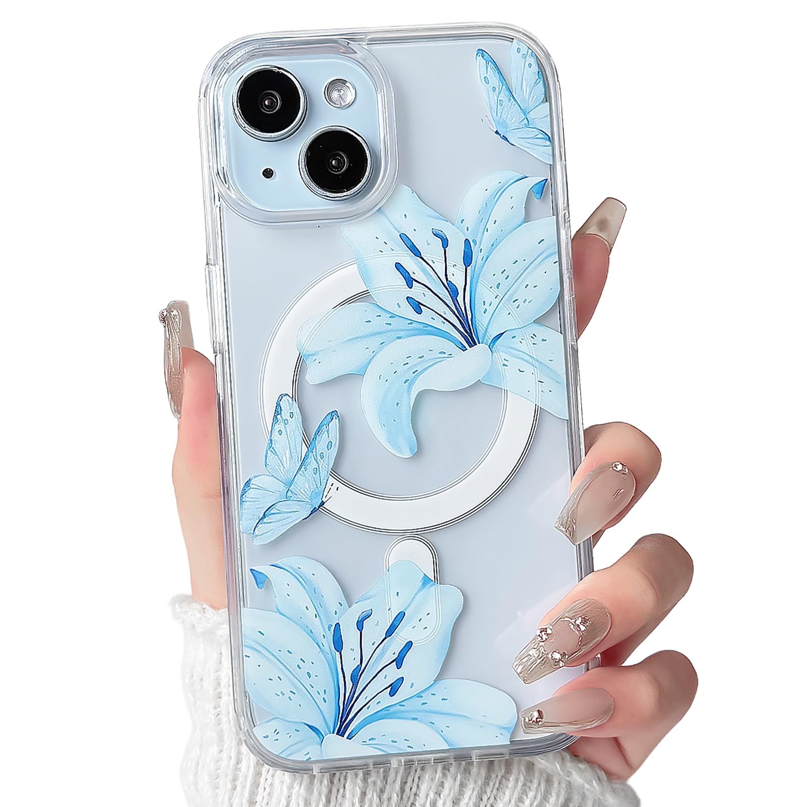 Coque transparente MagSafe pour iPhone 15 anti-choc fleur de lys