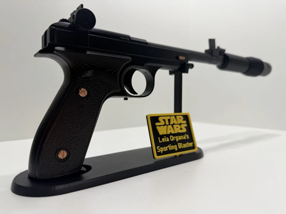 Star Wars Princesa Leia Blaster - 15" utilería impresa en 3D + soporte de exhibición - negro Foto 2 de 4