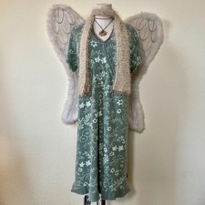 Babydoll Green Floral Print V Neck Short Sleeve Midi Dress Goblincore Forestcore