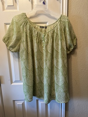 LIME GREEN & WHITE PAISLEY PRINT BLOUSE-SEMI-SHEER-APT 9 WOMAN BRAND-SIZE 2X