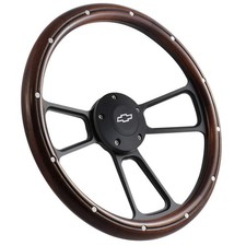 14 Real Mahogany Wood Steering Wheel Wblack Chevy Horn For Chevy Ck Series Tr