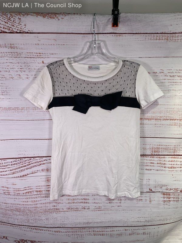 Red Valentino Women's Black Bowtie Lace Top White Shirt Size XS